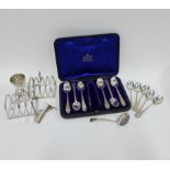 Pair of George V silver toast racks, Sheffield 1925, George V silver egg cup, London 1932,