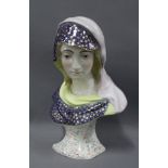 Staffordshire Ralph wood type pearlware bust of a lady, (a/f)