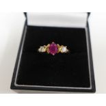 9ct gold ruby and diamond trilogy ring, size N1/2