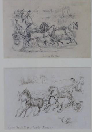 John Leech (1817 - 1864) two ink drawings inscribed 'Racing the Mail' and 'Down the hill on a frosty