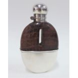 Late 19th / early 20th century silver plated and leather mounted clear glass hip flask, James