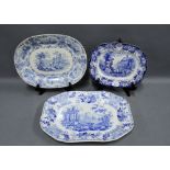 Staffordshire blue and white transfer printed ashets to include Stone China, Marmora and Ironstone