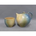 Fran Tristram Lady Bay studio pottery teapot and matching bowl, (2)15 x 16cm