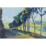 Annette J. Stephen (1911 - 1991), tree lined road in summer, monogramed bottom right, framed under