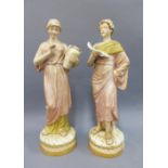 Pair of Royal Dux figures No. 2431 & 2430, with pink triangle factory marks, 34cm (2)