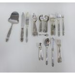 Georg Jensen, Denmark, part suite of acorn pattern sterling silver flatware comprising six