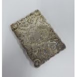 Victorian silver visiting card case by George Unite, Birmingham 1868, bright cut engraving and