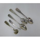Three Provincial silver teaspoons to include one by William Ritchie of Perth, a small silver hook by