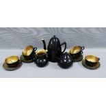 Chinese black lacquered tea /coffee set (15) 19 x 18cm