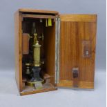 C. Reichert, Austrian brass microscope 30cm, with wooden box numbered 16658