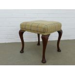 Mahogany stool, the top upholstered in contemporary tartan wool fabric, on cabriole legs, 44 x 44cm