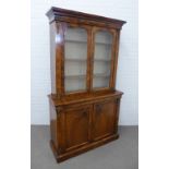 19th century inlaid rosewood and ormolu mounted bookcase cabinet, with a stepped cornice over a pair