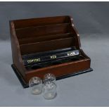 Edwardian mahogany and ebonised wood desk inkstand, marked in gilt 'Copying', 'Red',