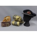 Lonsdale gold boxing gloves, vintage brown leather hat, bag and flat capped hat (4)