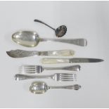 Silver flatware to include a Victorian London silver table spoon, two George V silver forks,