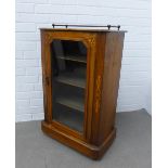 Edwardian rosewood and inlaid music cabinet with a three quarter brass gallery top, glass door to