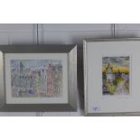 Pamela A. Hamilton, Street Scene, coloured print, signed and numbered 1/30, framed under glass, 10 x