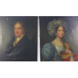 Pair of male and female half length portrait oil on canvas, signed J Moir and dated 1830, 64 x