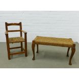 Childs Arts & Crafts chair with woven seat and a stool. 61 x 35 x 29cm (2)