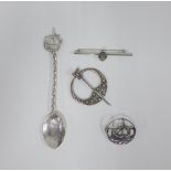 CCollection of silver brooches, to include, a penannular brooch, Robert Allison, Edinburgh 1972, a