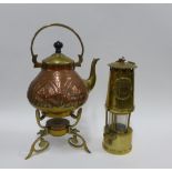 Eccles 'The Protector' brass miners safety lamp, no.29016, with stand and an Art Nouveau and