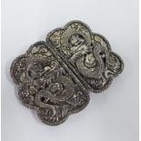 Chinese Export silver two part buckle by Wang Hing with conforming dragons, stamped WH 97