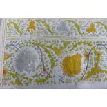 Crewel embroidered panel with flowers and foliage, length approx 240cm