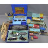 Collection of vintage Hornby Dublo station accessories, rolling stock and carriages etc together