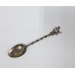Medlock & Craik of Inverness silver teaspoon with unusual cast dog crest finial, 11cm