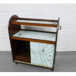 Retro 1950's teak and glass serving trolley, with two shelves and bottom cabinet, 78 x 82 x 39cm