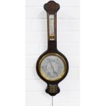 Mahogany aneroid wall barometer, with silvered dial