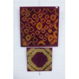 West African Dida fabric panel, 69 x 68cm together with a smaller fabric panel, 48 x 46cm (2)