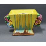 Clarice Cliff Bizarre "My Garden" square conical centre bowl, with posy basket liner, moulded floral