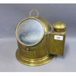 PATT 218 brass cased marine compass with lantern light attached, 24cm including handle