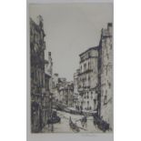 Venice canal scene, etching, signed indistictly, framed under glass 13 x 20cm