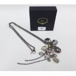 Mawi of London silver necklace hung with a collection of lockets, etc