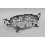 Victorian Britannia Standard silver bowl of oval form with shell scalloped edge having griffin