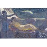 20th Century School oil on board depicting a female nude being fanned by a feather, apparently