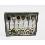 Sammy of Hong Kong, Sterling silver set of six coffee spoons modelled as bamboo with coloured