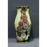 Carlton Ware Art Deco Hollyhocks pattern vase, No.3818 with printed factory marks,