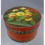 Floral painted hat box. 20 x 35cm