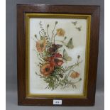 Yellow poppies and butterflies painted on porcelain in oil colours by Miss S. Pleydell, signed and