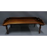 Mahogany bed tray with three quarter gallery and turned baluster legs, 66cm