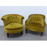 Button back tub chair together with another, both upholstered in draylon, 69 x 72 x 56cm (2)