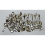 Quantity of approx 61 18th and 19th century silver teaspoons, etc with mixed makers and