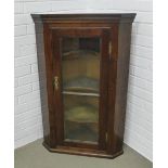 19th century oak corner cupboard with glazed door and shelved interior, 108 x 70 x 42cm