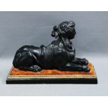 Sphinx black resin desk paperweight. 16 x 24cm