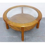 Retro teak and glass coffee table, with circular top and undertier, 84 x 45cm