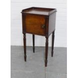 William IV mahogany pot cupboard/ bedside, three quarter gallery and fluted legs, 40 x 80 x 34cm