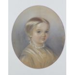 Pastel head and shoulders of a young girl, under glass within an ornate gilt frame, 35 x 43cm